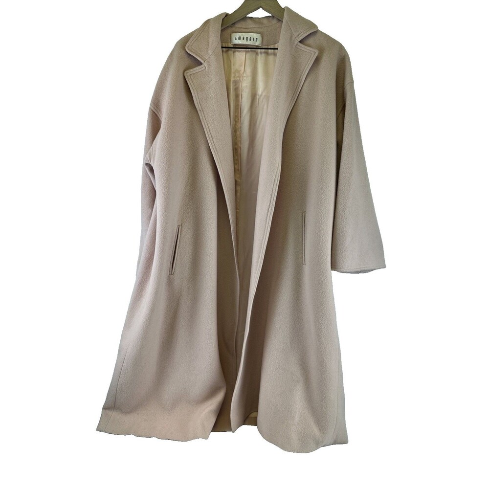 I. Magnin Vintage Overcoat Light Pink Long Wool One Size Open Front Collared